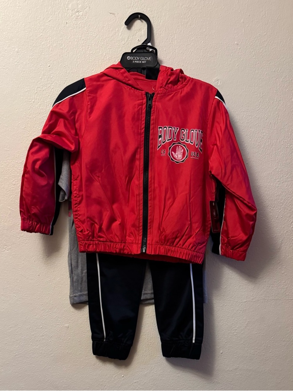 Body Glove Toddler 3pc Activewear Set - Red/Black Jacket, Shirt, Pants - Size 4